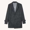 Men's Gray Tweed Overcoat with Notch Lapel and Tab Cuffs