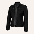 Women’s Classic Black Real Suede Cafe Racer Biker Jacket