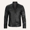 Men's Distressed Black Leather Cafe Racer Jacket