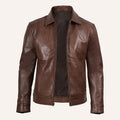 Men's Brown Leather Jacket with Snap Cuffs