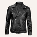 Men’s Classic Black Real Leather Belted Double Rider Biker Jacket