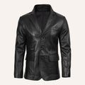Men’s Classic Tailored Black Real Leather Blazer Jacket