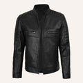 Men’s Classic Black Real Leather Cafe Racer Biker Jacket