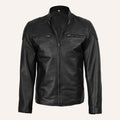 Men’s Classic Black Real Leather Quilted Cafe Racer Jacket