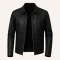 Men’s Classic Black Leather Jacket with Shirt Collar