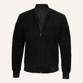 Men’s Classic Black Suede Leather Bomber Jacket