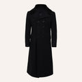 Men’s Classic Black Wool Double Breasted Long Greatcoat with Fur Collar