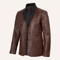 Men’s Classic Two-Tone Brown Real Leather Blazer with Black Lapel