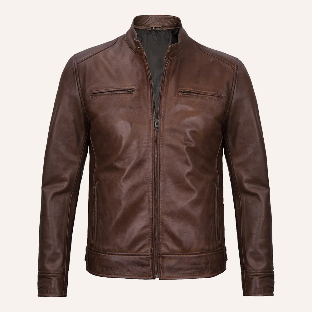 Men’s Vintage Brown Real Leather Cafe Racer Jacket