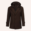 Men’s Classic Dark Brown Wool Pea Coat with Removable Hood