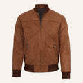 Men’s Classic Cognac Brown Real Suede Leather Bomber Jacket