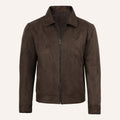 Men’s Classic Dark Brown Faux Suede Zip-Up Jacket