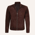 Men’s Classic Dark Brown Quilted Real Suede Biker Jacket