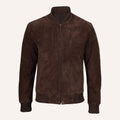 Men’s Classic Dark Brown Suede Bomber Jacket