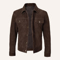 Men’s Vintage Dark Brown Suede Leather Trucker Jacket