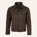 Men’s Classic Dark Brown Real Suede Trucker Jacket