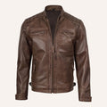 Men’s Distressed Brown Real Leather Quilted Biker Jacket