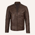 Men’s Distressed Brown Real Leather Cafe Racer Biker Jacket