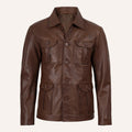 Men’s Classic Distressed Brown Real Leather Safari Field Jacket