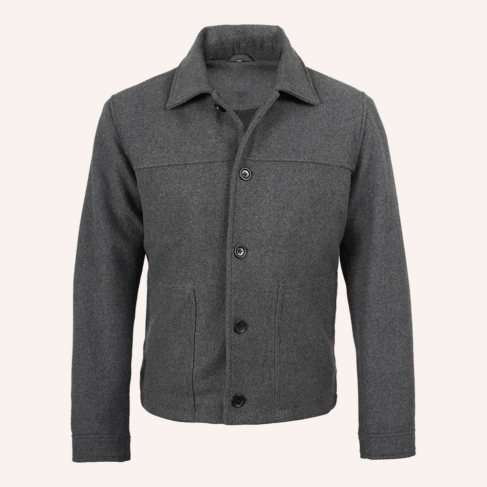 Men’s Classic Grey Wool Shirt Jacket with Quilted Lining