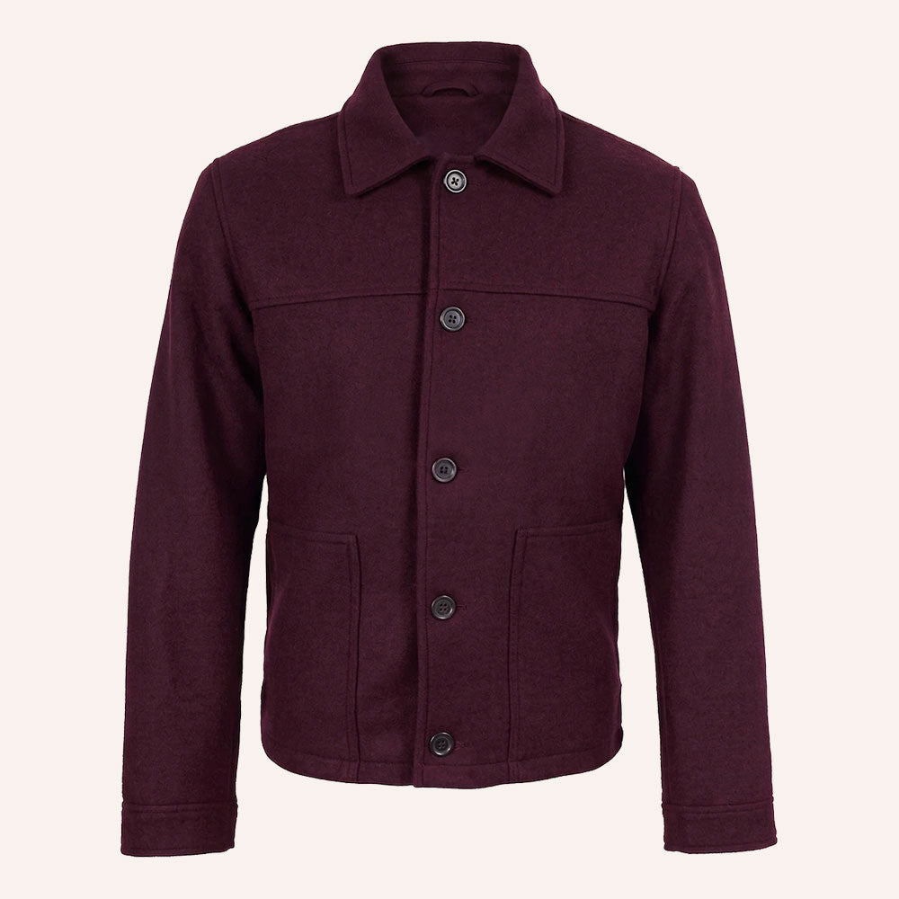 Men’s Classic Burgundy Wool Shirt Jacket with Quilted Lining
