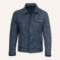 Men’s Vintage Navy Blue Real Leather Trucker Jacket