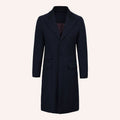 Men’s Classic Navy Blue Wool Overcoat with Velvet Collar