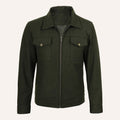 Men’s Classic Olive Green Wool Zip-Up Trucker Jacket