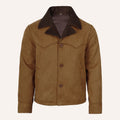 Men’s Classic Tan Real Suede Western Jacket with Corduroy Collar