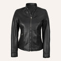 Women’s Classic Black Real Leather Cafe Racer Biker Jacket