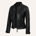 Women’s Classic Black Quilted Real Leather Cafe Racer Biker Jacket