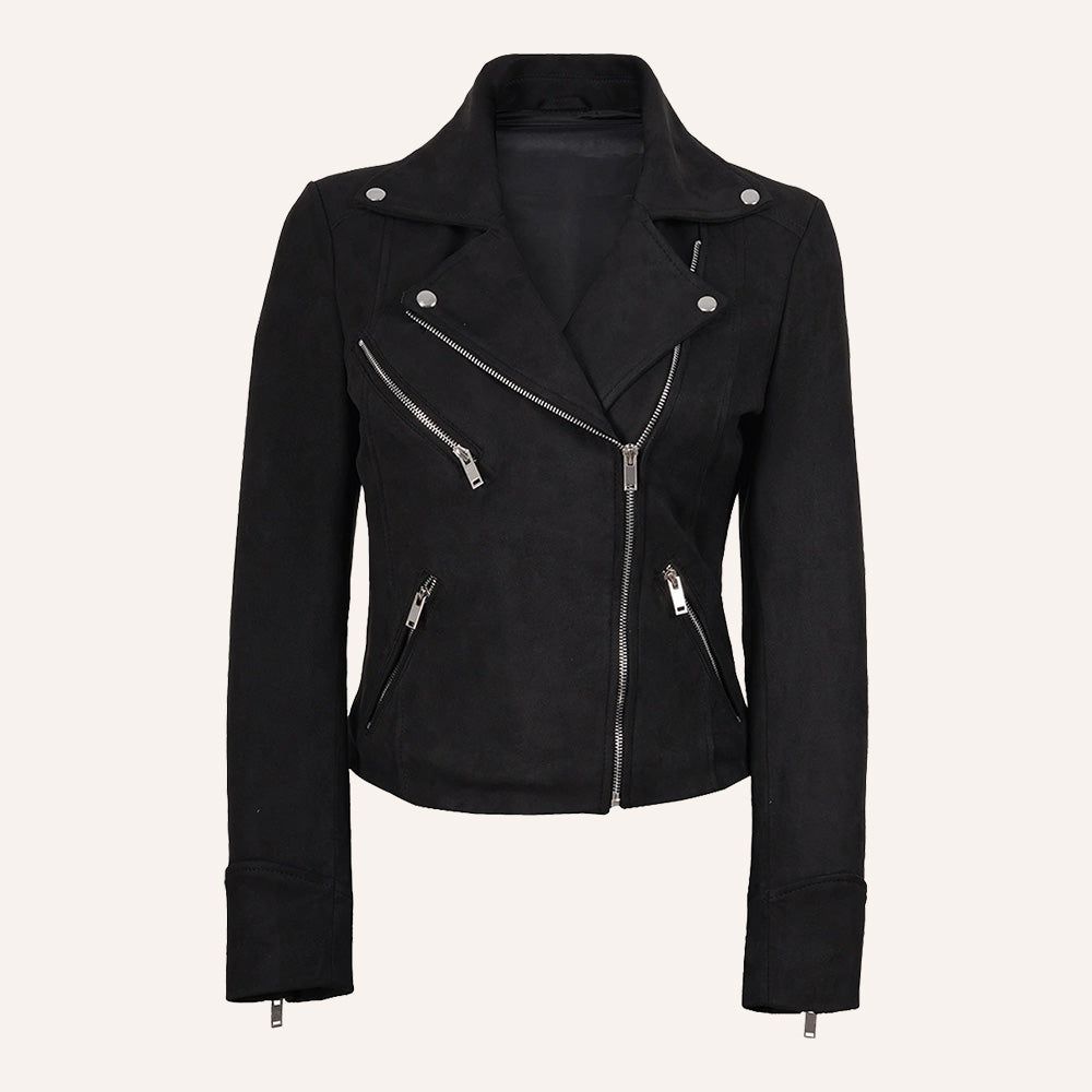 Women’s Classic Black Suede Asymmetric Biker Jacket
