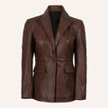 Women’s Classic Tailored Chocolate Brown Real Leather Blazer Jacket