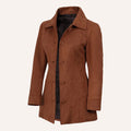 Women’s Classic Cognac Brown Suede Leather Mid-Length Trench Coat