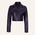 Women’s Classic Deep Purple Cropped Real Leather Biker Jacket