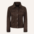 Women’s Vintage Dark Brown Suede Leather Trucker Jacket