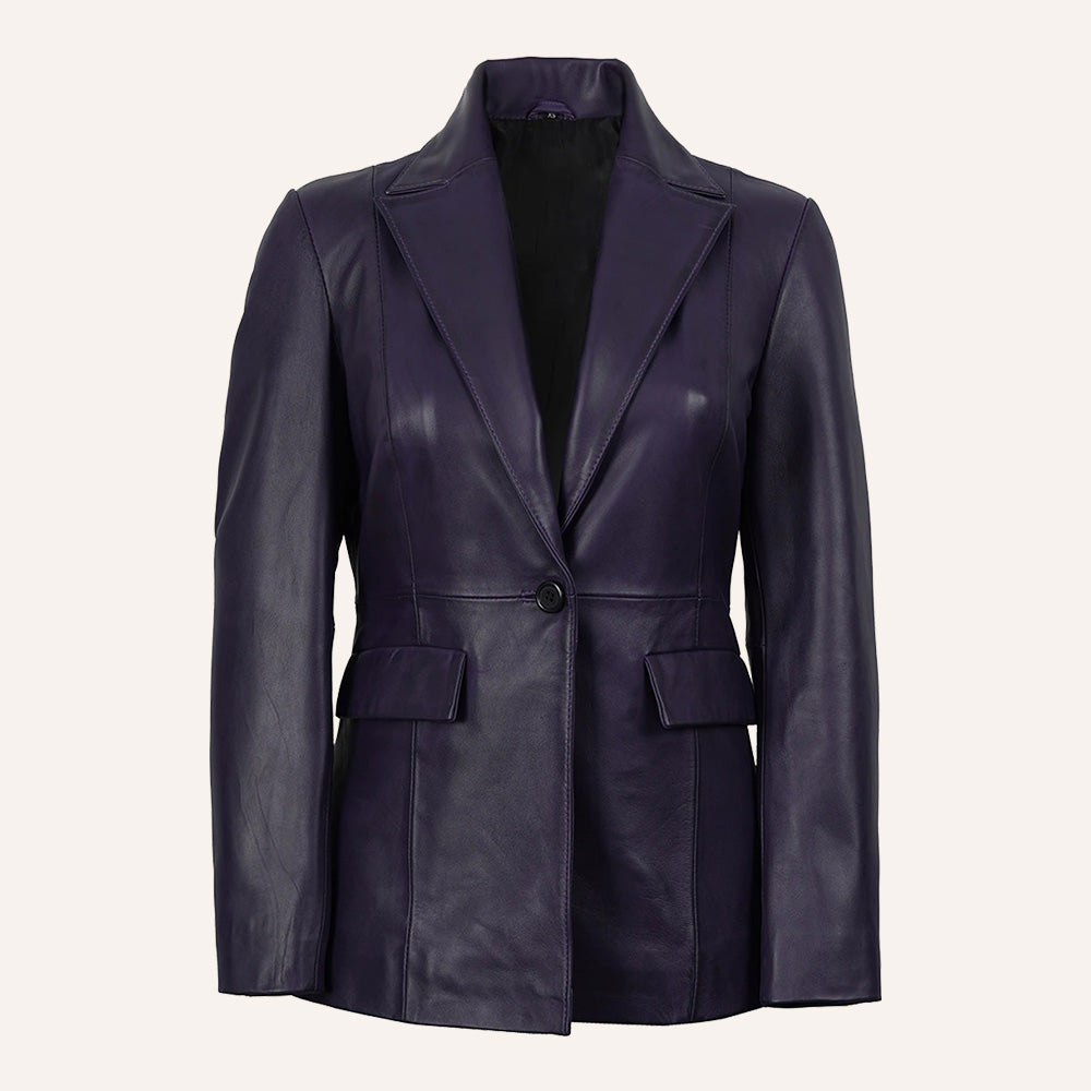 Women’s Classic Tailored Deep Purple Real Leather Blazer Jacket