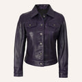 Women’s Classic Deep Purple Real Leather Trucker Jacket