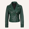 Women’s Classic Emerald Green Real Leather Biker Jacket