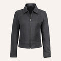 Women’s Classic Grey Suede Leather Zip Jacket