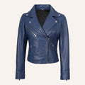 Women’s Classic Navy Blue Real Leather Biker Jacket
