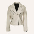 Women’s Classic Off-White Real Leather Biker Jacket