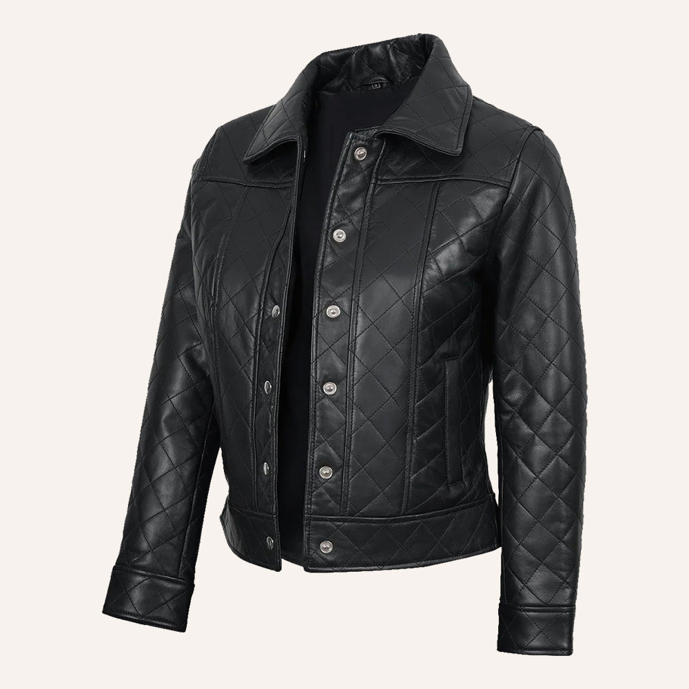 Women’s Classic Diamond Quilted Black Real Leather Jacket