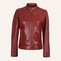 Women’s Classic Red Real Leather Cafe Racer Biker Jacket