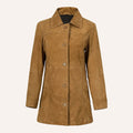 Women’s Vintage Tan Brown Suede Mid-Length Leather Coat
