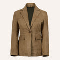 Women’s Classic Tan Real Suede Single Button Blazer Jacket
