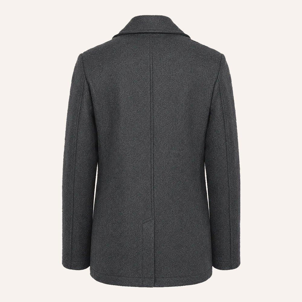 Men’s Classic Charcoal Grey Double-Breasted Wool Peacoat Jacket