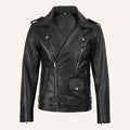 Men's Black Leather Biker Jacket with Belted Waist