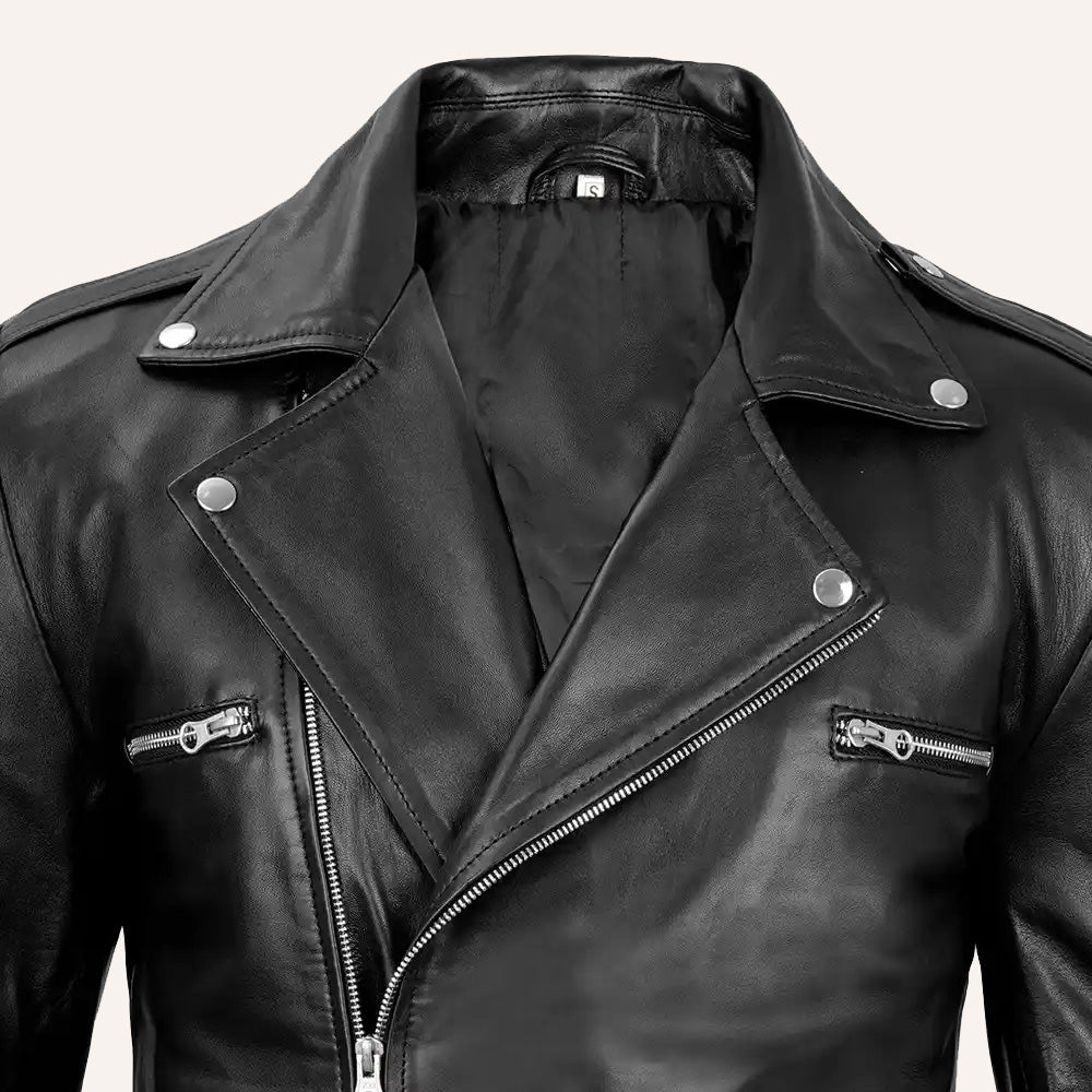 Men’s Classic Black Real Leather Belted Double Rider Biker Jacket
