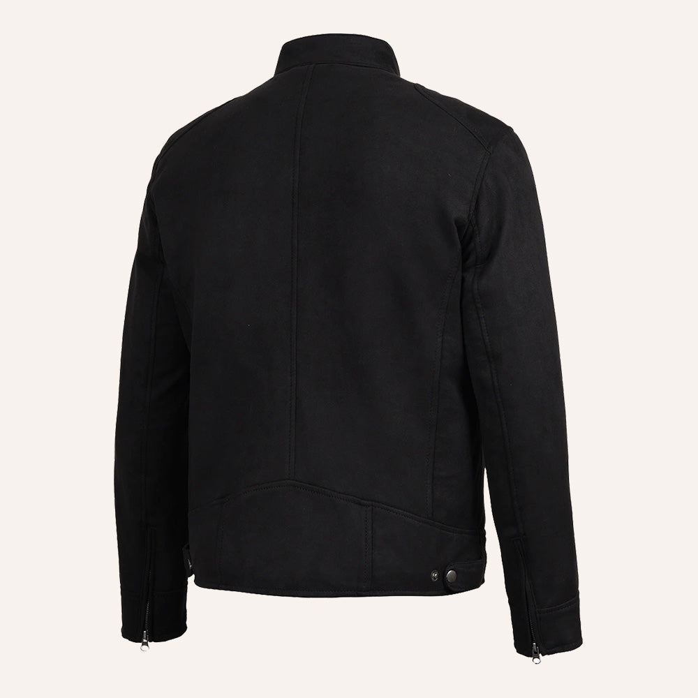 Men’s Classic Black Real Suede Cafe Racer Biker Jacket